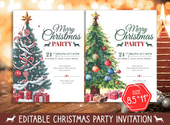 Preview of Editable Christmas Party Invitation Templates, 2 Designs+2 Sizes 8.5"x11", 5"x7"
