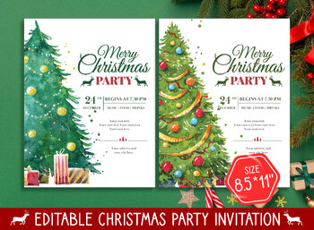 Preview of Editable Christmas Party Invite, 2 Designs & 2 Sizes (8.5"x11" and 5"x7")
