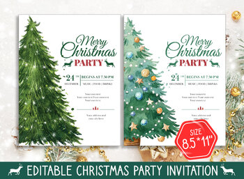 Preview of Editable Christmas Party Invite Template, 2 Designs+2 Sizes (8.5"x11" and 5"x7")