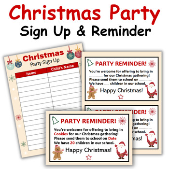 Preview of Editable Christmas Party Sign Up Sheet & Reminder