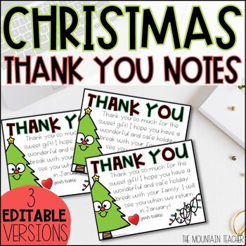 Preview of Christmas Thank You Cards - Editable Template for Holiday Gifts from Students