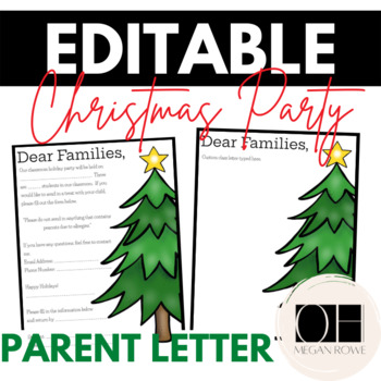 Preview of Editable Christmas Tree / Holiday Party Parent Letter with blank template