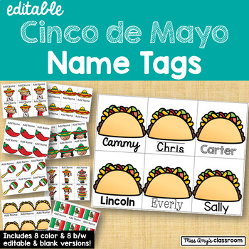 Preview of May Cinco de Mayo Fiesta Bulletin Boards, EDITABLE Nametags Cinco de Mayo