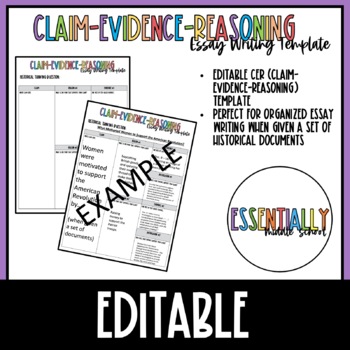 Preview of Editable | Claim-Evidence-Reasoning | Essay Writing Template