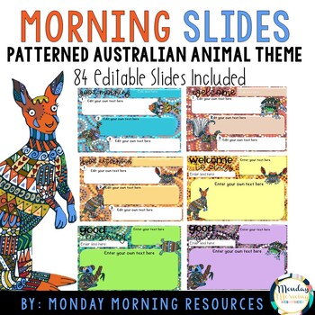 Preview of Editable Class Agenda & Morning Work Slides - Patternerd Australian Animal Theme