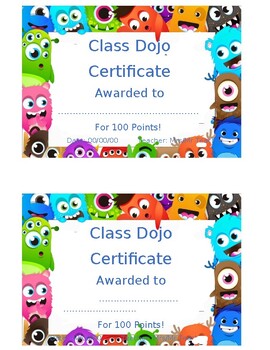 Preview of Editable Class Dojo Points Certificate