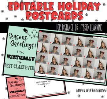 Preview of Editable Class Holiday Postcard Template | Distance or Hybrid Learning | Virtual