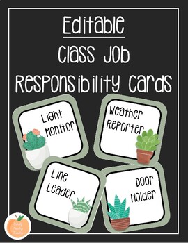 Preview of Editable Class Job Responsibilities Cards - Succulent Theme