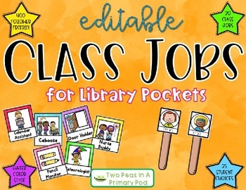 Preview of Class Jobs for Library Pockets w/ Editable Student Names- 400  Follower Freebie!