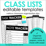 Editable Class List Slips - Student Checklists for Organis