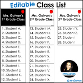 Editable Class List for Back to School