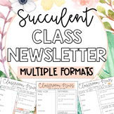 Editable Class Newsletters; Succulent Floral Theme