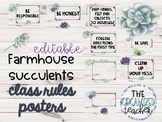 Editable Class Rules Posters - Farmhouse Succulent Theme
