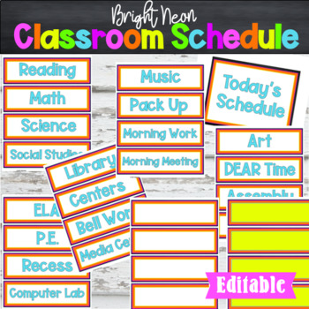 Editable Class Schedule Bright Neon Classroom Decor by Fiddleheads