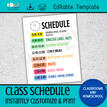Preview of Editable Class Schedule | Visual Daily Schedule Template | Classroom/Homeschool
