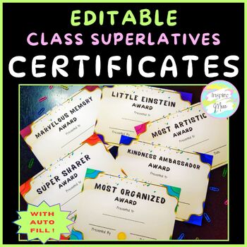 Preview of Editable Class Superlatives Certificates