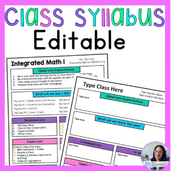 Preview of Editable Class Syllabus for Back to School Meet the Teacher Parent Night