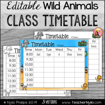 Editable Class Timetable - Wild Animal Theme by Nyla's Crafty Teaching