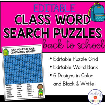 Preview of Editable Class Word Search Puzzle Templates- printable & digital