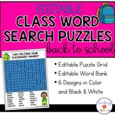 Editable Class Word Search Puzzle Templates- printable & digital