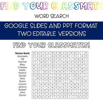 Preview of Editable Classmate Word Search