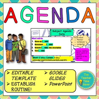 Preview of Editable Classroom Agenda- Classroom Management | Google Slides & PowerPoint