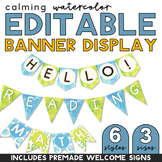 Editable Banner Blue and Green Watercolor All Letters Incl