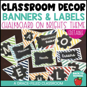 Editable Classroom Banners and Labels {Chalkboard on Brights} | TPT