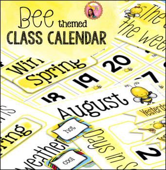 Preview of Bee Theme Classroom Calendar Bulletin Board Set - Editable