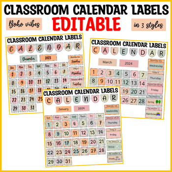 Editable Classroom Calendar, Spotty Boho Classroom Calendar Labels ...