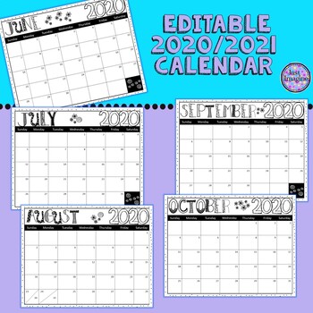 Editable Classroom Calendars - 2020-21 Black and White by Just Imagine