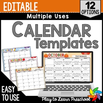 Preview of Editable Classroom Calendars