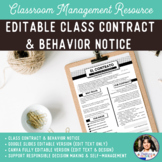 Editable Classroom Contract Template & Behavior Notice for