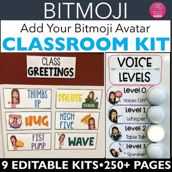 Preview of Editable Classroom Decor BITMOJI Bundle Classroom Job Charts Agenda Voice Level