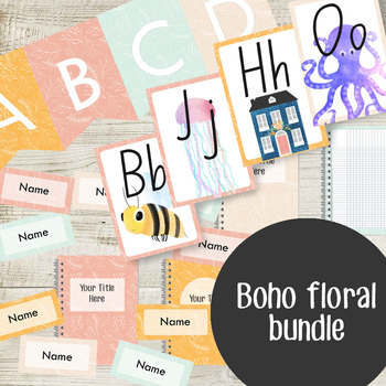 Preview of Editable Classroom Decor Boho floral bundle