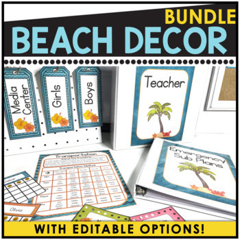 Preview of Tropical Beach & Ocean Theme Class Decor: Bright Colorful Classroom & Wall Decor