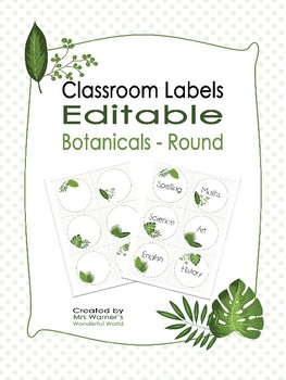 Botanical Classroom Supply Labels EDITABLE Art Caddy Classroom Decor 