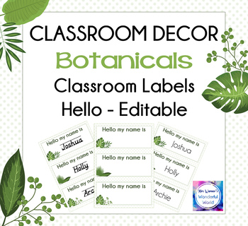 Botanical Classroom Supply Labels EDITABLE Art Caddy Classroom Decor 