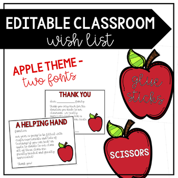 Preview of Editable Classroom Wish List - Apple Theme