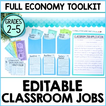 Preview of Editable Classroom Job Cards, Applications & Money for Your Classroom Economy