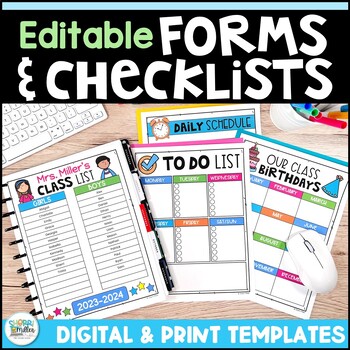 Preview of Editable Classroom Forms Checklists To Do List Templates - Teacher Planner