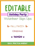 Editable- Classroom Holiday Party, Volunteer Sign Ups