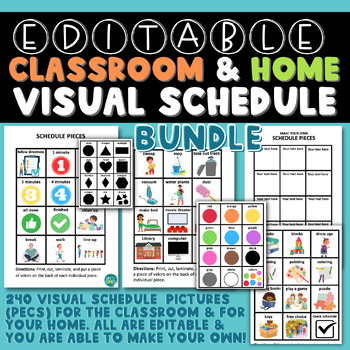 Preview of Editable Classroom & Home Daily Visual Schedule | PECS | Prek-5th grade | SPED |