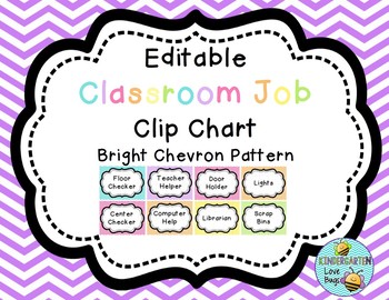 Preview of Editable Classroom Job Clip Chart (Bright Chevron Pattern)