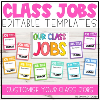 Preview of Editable Classroom Jobs Chart - Bright Rainbow Classroom Decor