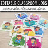 Classroom Jobs Editable Watercolor Classroom Decor Editabl