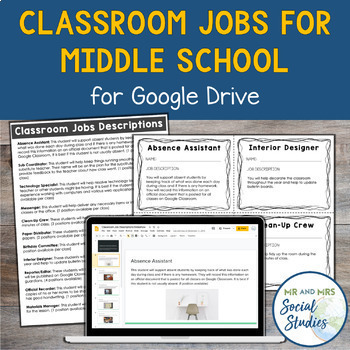 Preview of Editable Classroom Jobs for Middle School (for Google Drive)