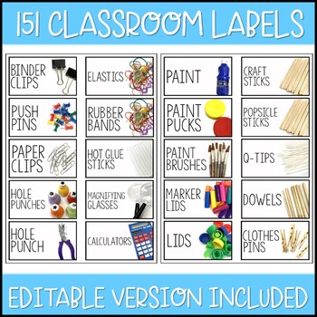 Editable Classroom Labels Complete Set | School Supplies, Math, Loose Parts