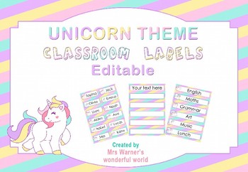 editable classroom labels name tags unicorn theme tpt