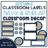 Editable Classroom Labels - Navy and Burlap Classroom Decor